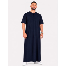 Qamis emirati coton manches courtes Bleu marine