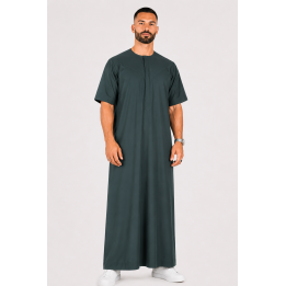 Qamis emirati coton manches courtes vert bouteille