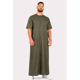 Qamis emirati coton manches courtes kaki