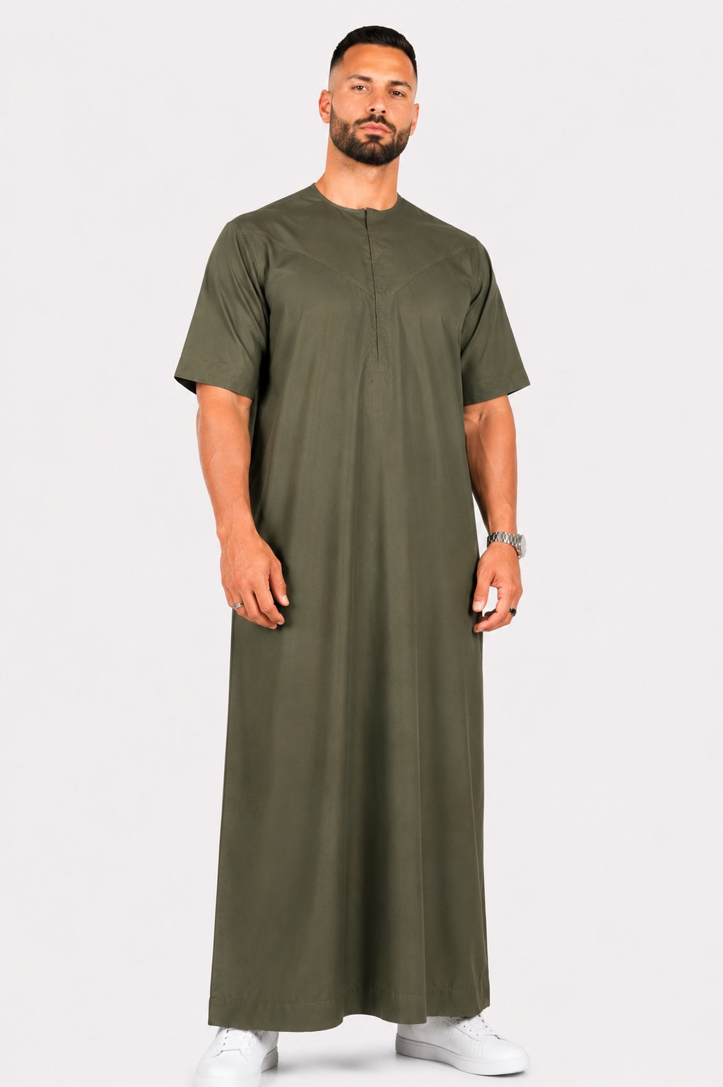 Qamis emirati coton manches courtes kaki