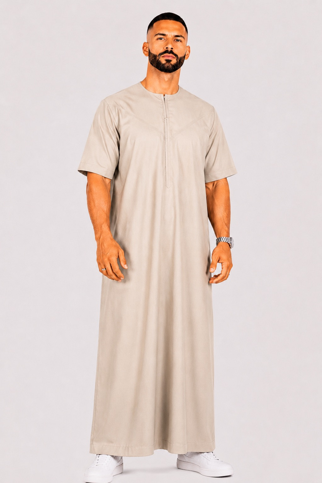 Qamis emirati coton manches courtes beige