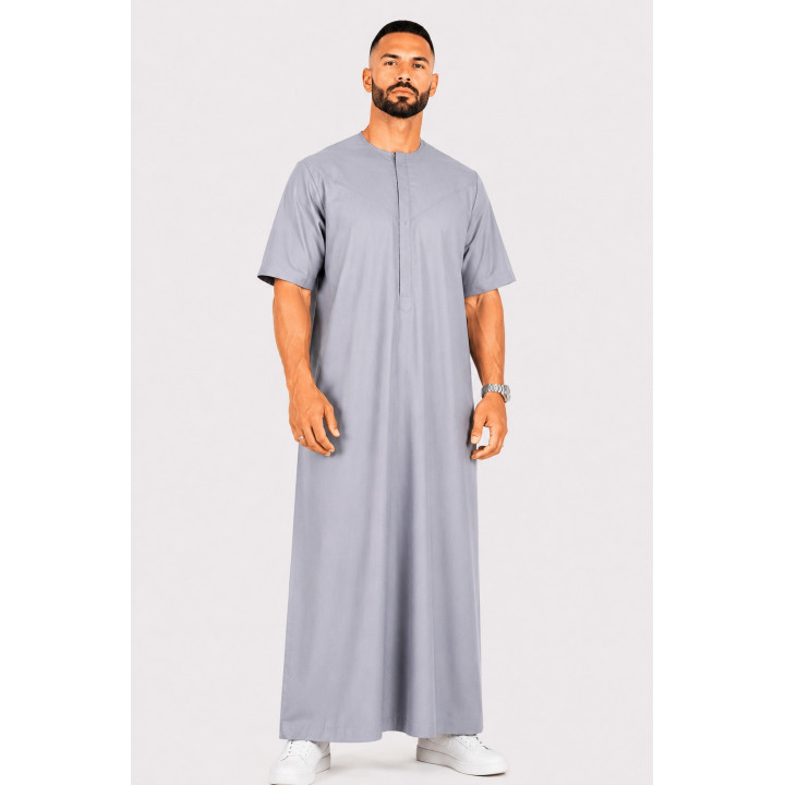 Qamis emirati coton manches courtes gris clair