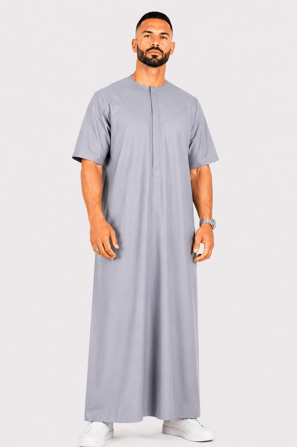 Qamis emirati coton manches courtes gris clair