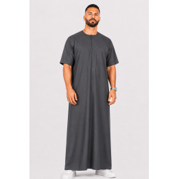 Qamis emirati coton manches courtes gris foncé