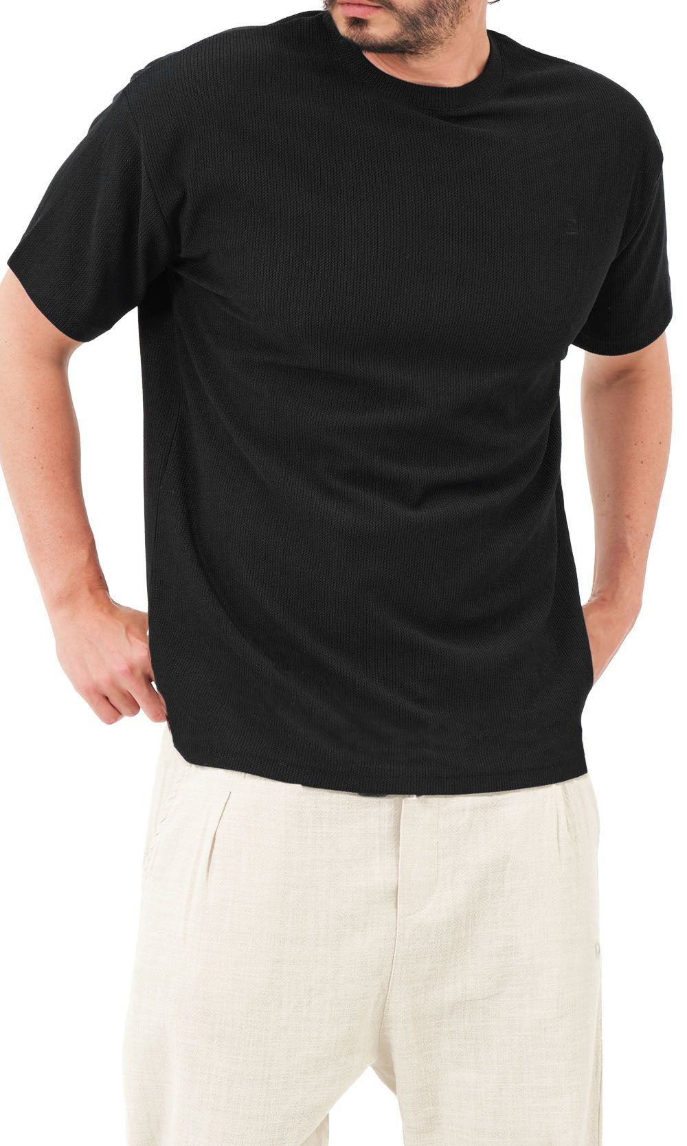 T-shirt oversized Waffle QTT3001 noir - Qabail