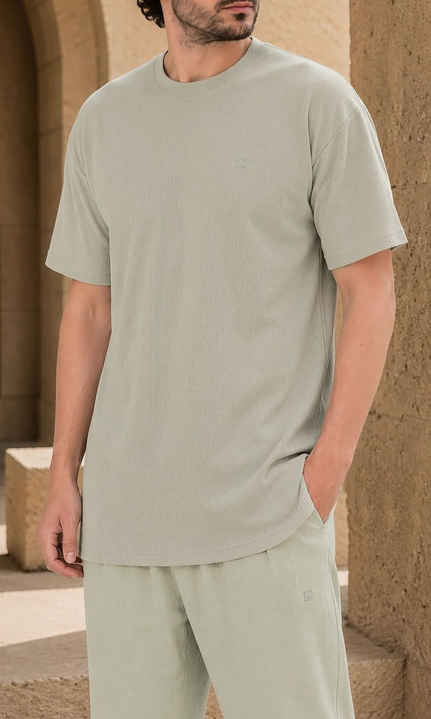 T-shirt oversized Waffle QTT3001 vert sauge - Qabail