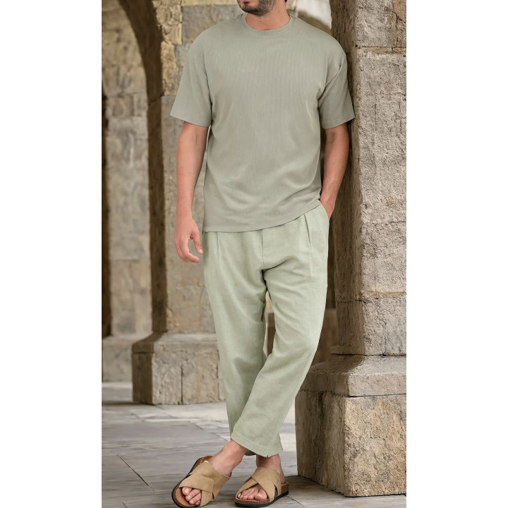 T-shirt oversized Waffle QTT3001 vert sauge - Qabail