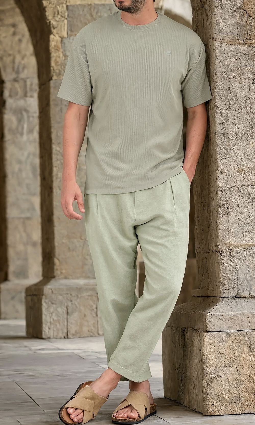 T-shirt oversized Waffle QTT3001 vert sauge - Qabail
