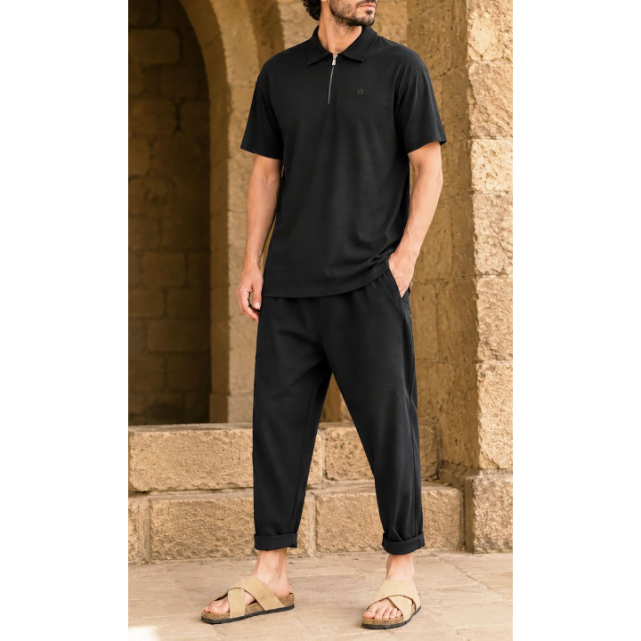 Polo zip oversized QTT3002 noir - Qabail