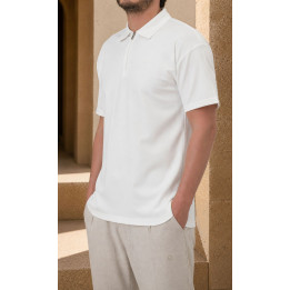 Polo zip oversized QTT3002 écru - Qabail