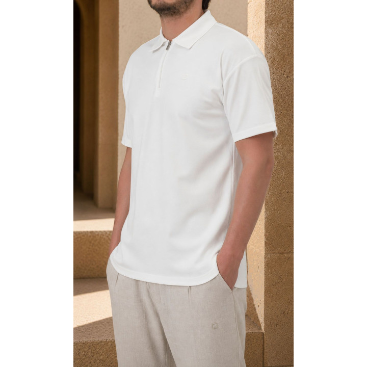 Polo zip oversized QTT3002 écru - Qabail