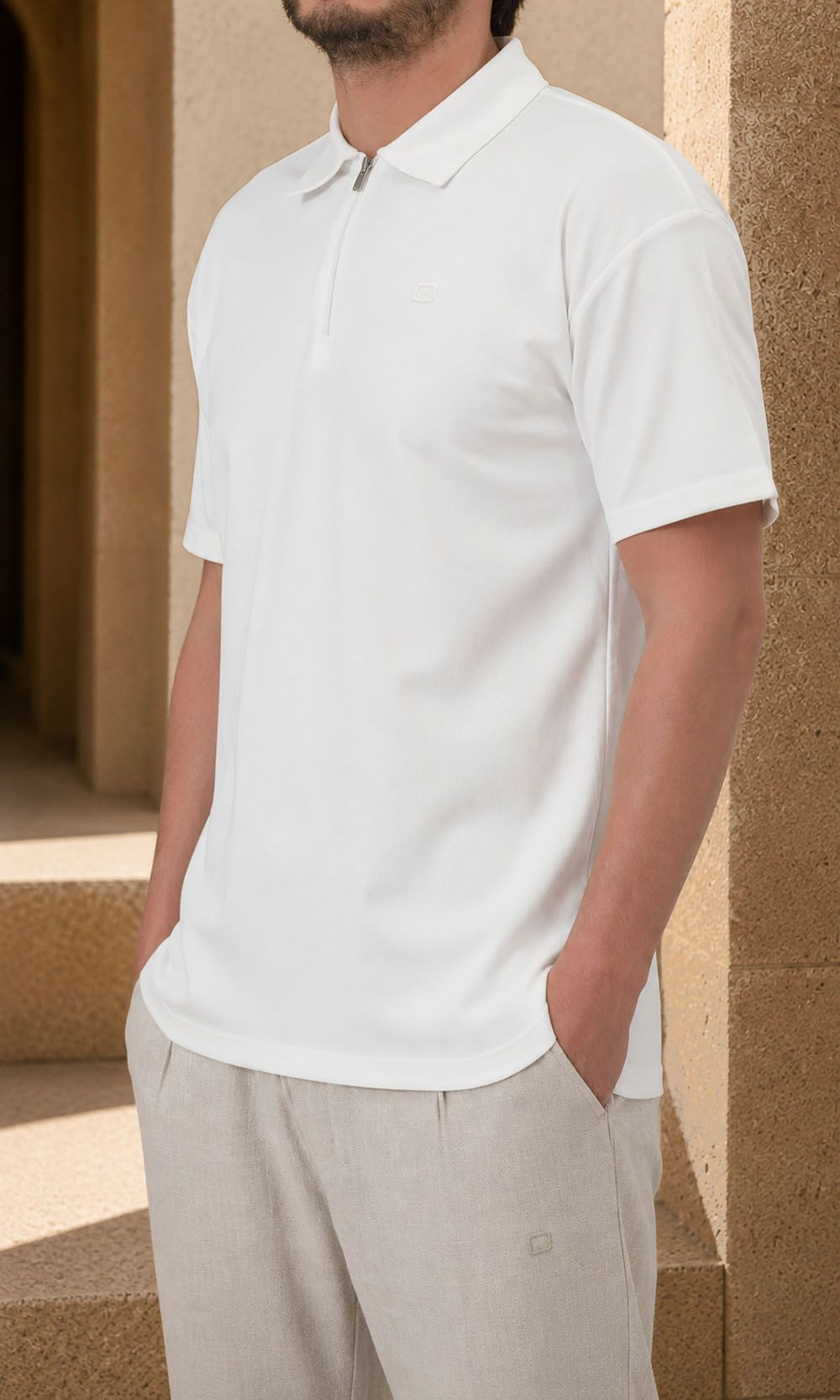 Polo zip oversized QTT3002 écru - Qabail
