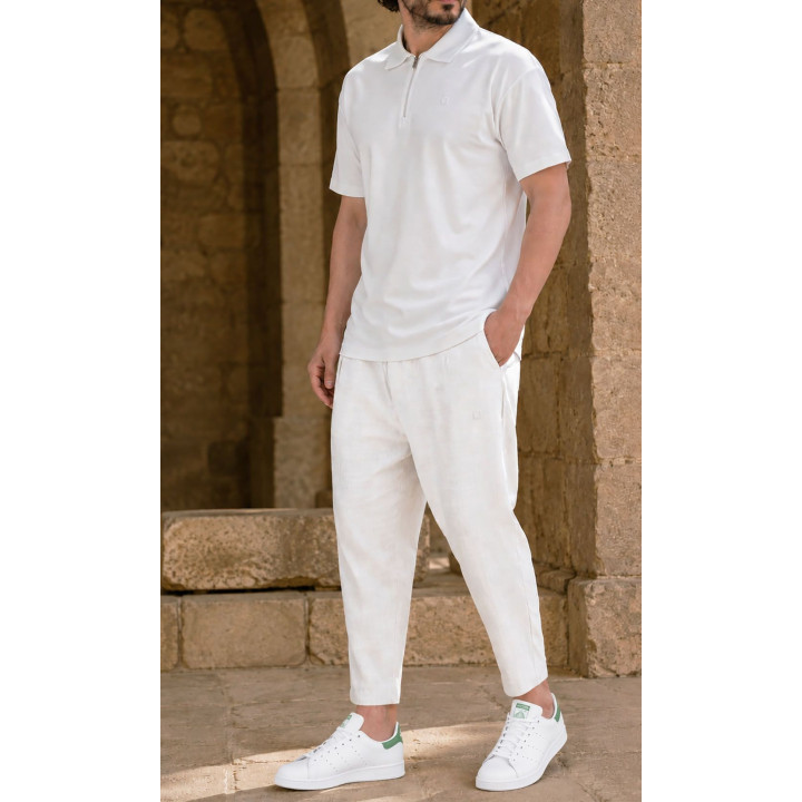 Polo zip oversized QTT3002 écru - Qabail