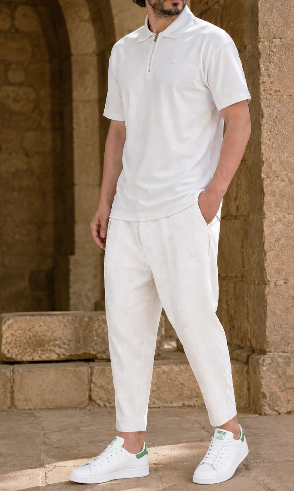 Polo zip oversized QTT3002 écru - Qabail
