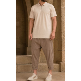 Polo zip oversized QTT3002 beige - Qabail