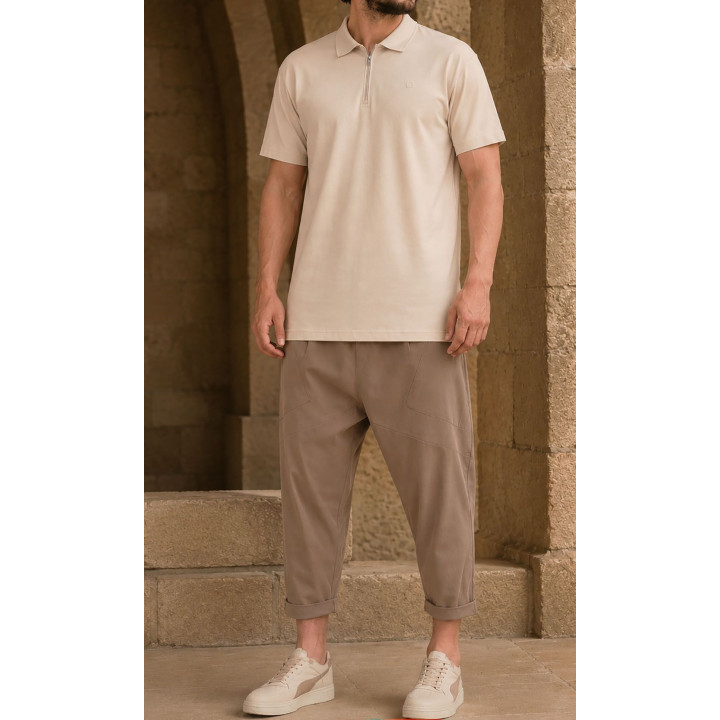 Polo zip oversized QTT3002 beige - Qabail