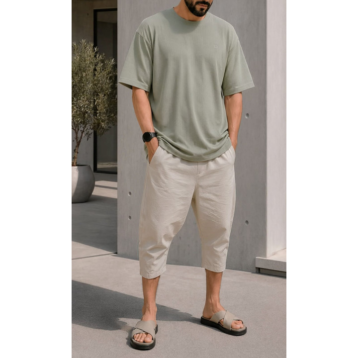 Pantacourt coton stretch QVS010 - beige - Qabail