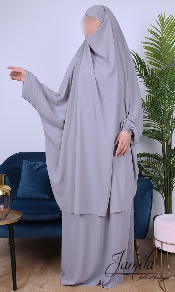 Jilbab 2 pièces jupe Gris clair 295 - microfibre - Jamila