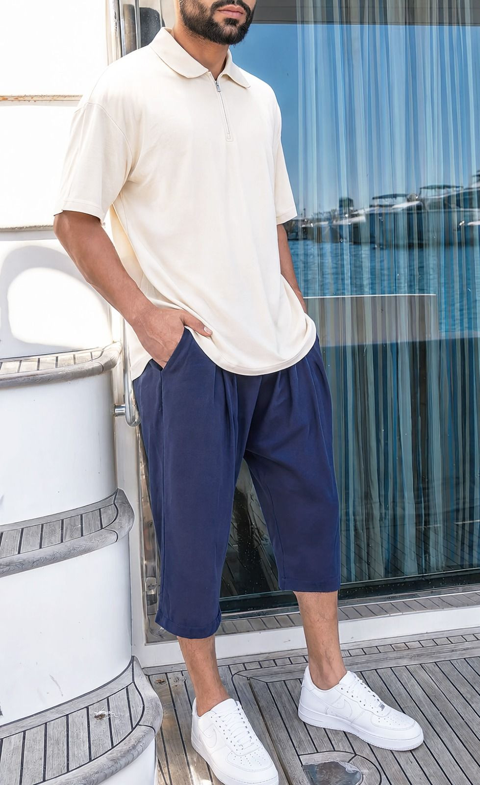 Pantacourt classik tencel QTS1010 - bleu nuit - Qabail