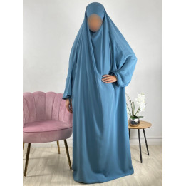 Jilbab 1 Pièce saoudien AOS 82 bleu jean - Wool Peach - El Bassira