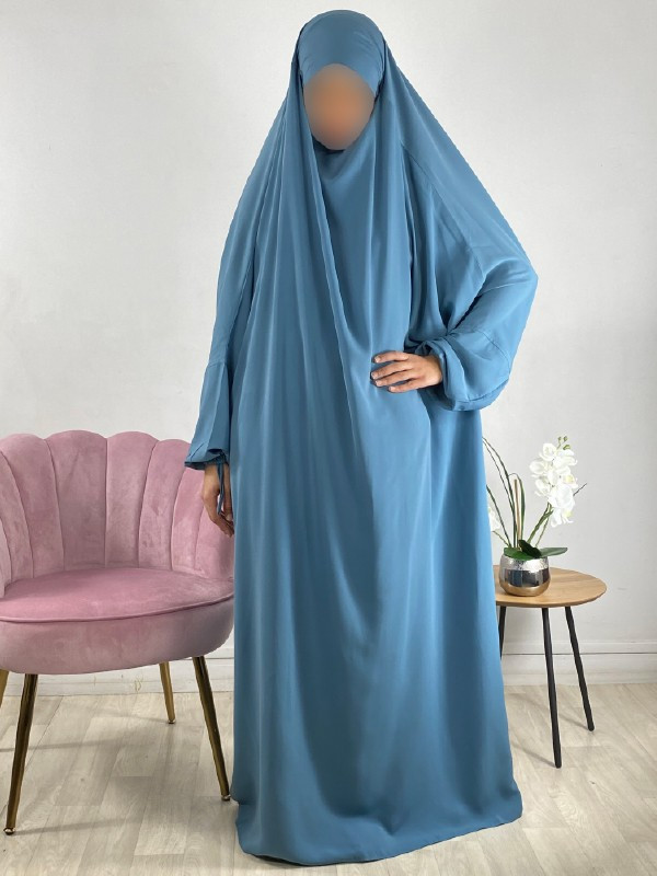 Jilbab 1 Pièce saoudien AOS 82 bleu jean - Wool Peach - El Bassira