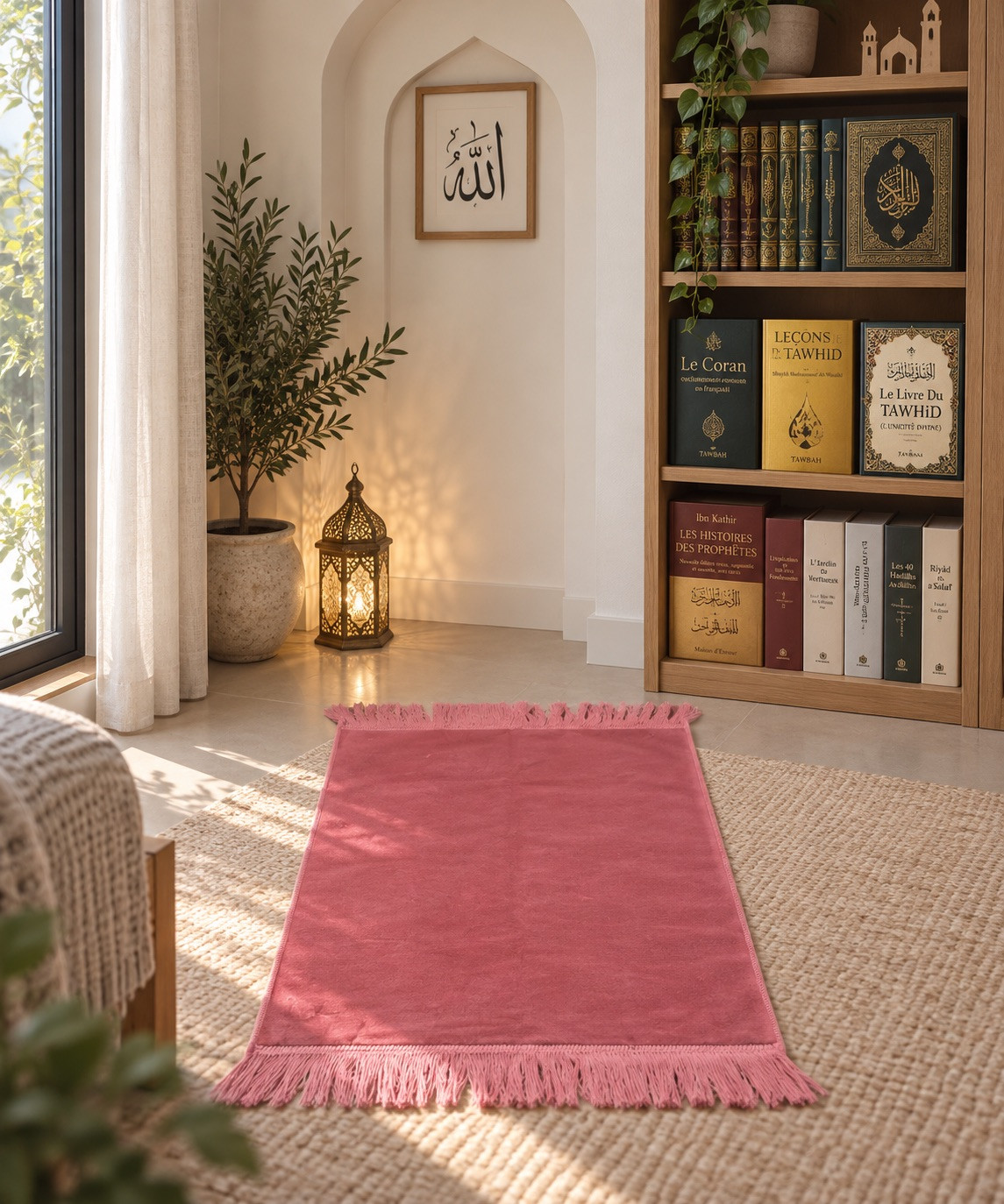 Tapis de Prière Velours Luxe couleur unie - Rose Pâle