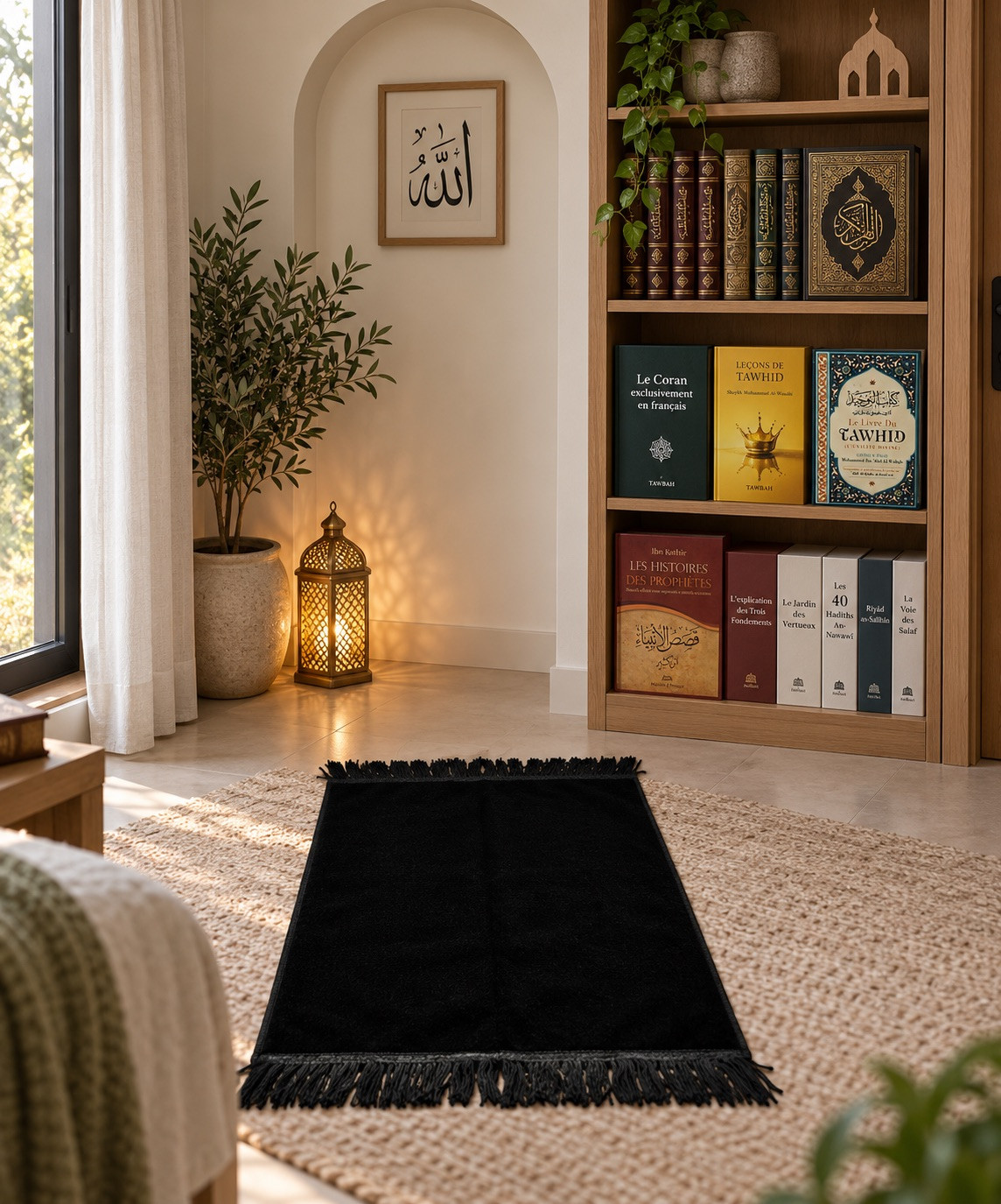 Tapis de Prière Velours Luxe couleur unie - Noir