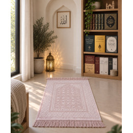 Tapis De Prière - Satin Brillant - Motif FLEUR - Couleur Rose pastel