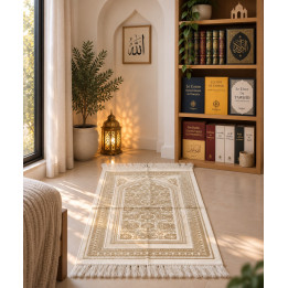 Tapis De Prière - Satin Brillant - Motif FLEUR - Couleur Rose pastel