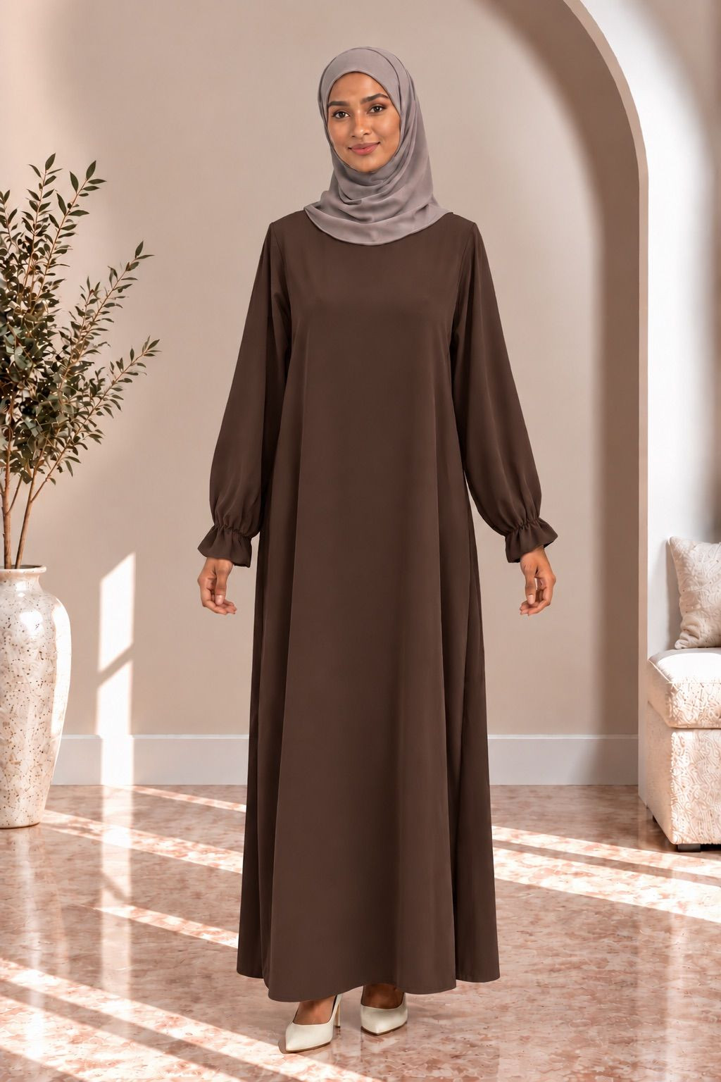 Abaya simple 390 - marron foncé