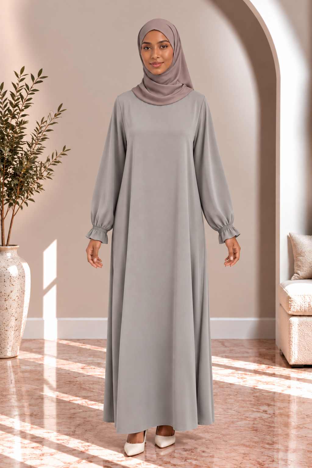 Abaya simple 390 - gris clair