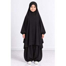 Jilbab enfant 2 pièces sarouel 9735-2  - noir