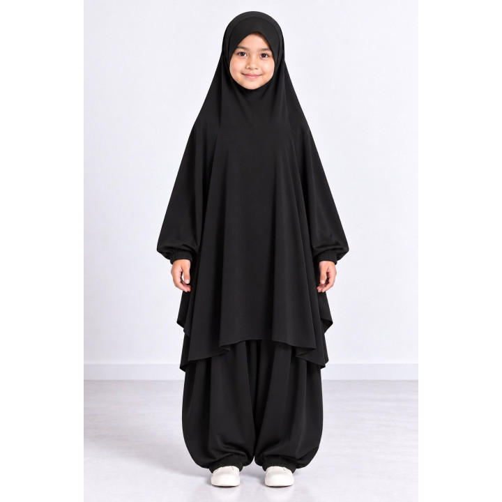 Jilbab enfant 2 pièces sarouel 9735-2  - noir