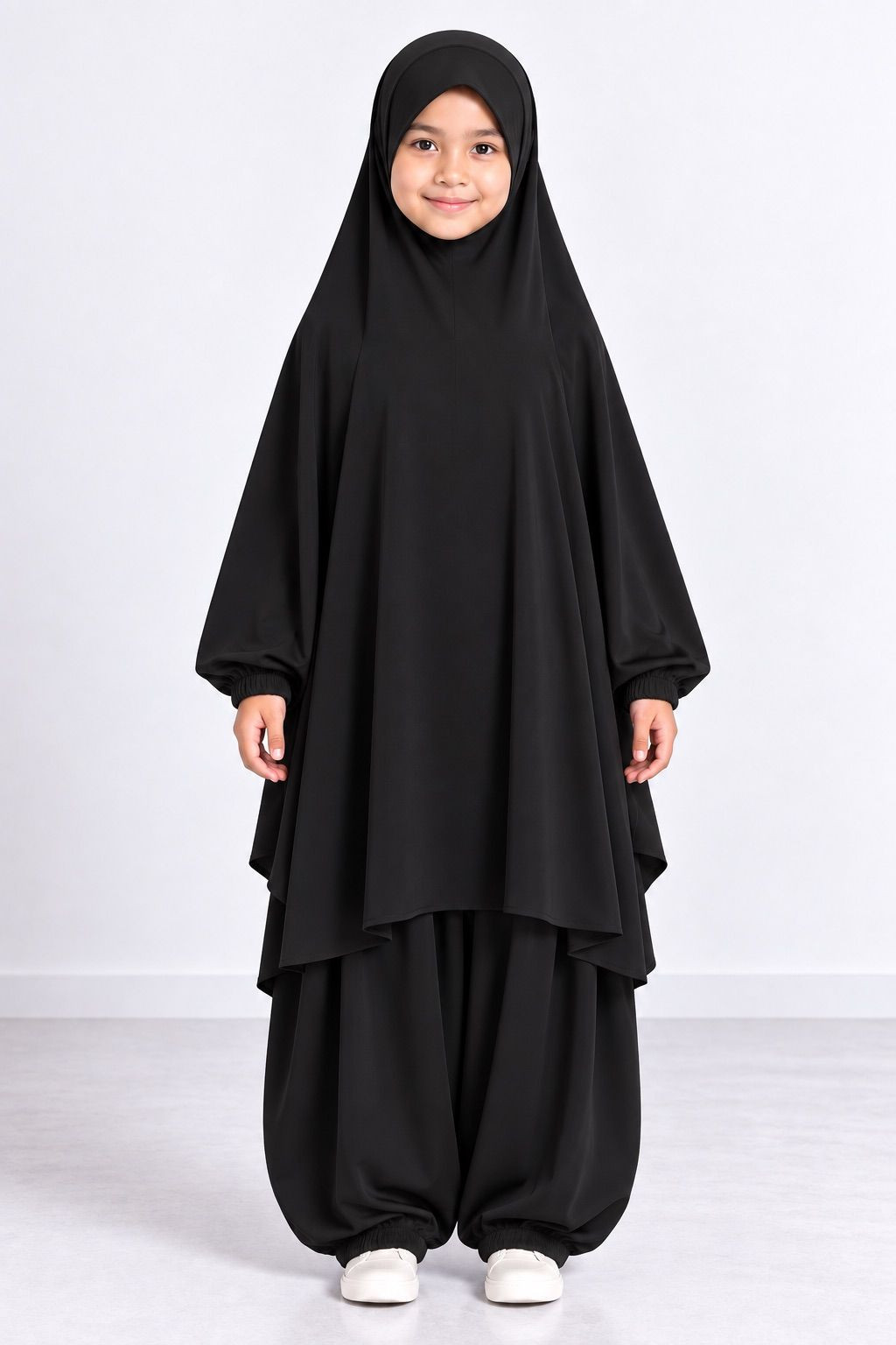Jilbab enfant 2 pièces sarouel 9735-2  - noir