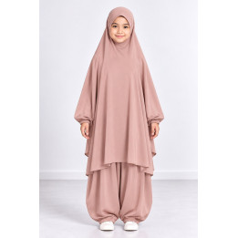 Jilbab enfant 2 pièces sarouel 9735-2 - rose clair