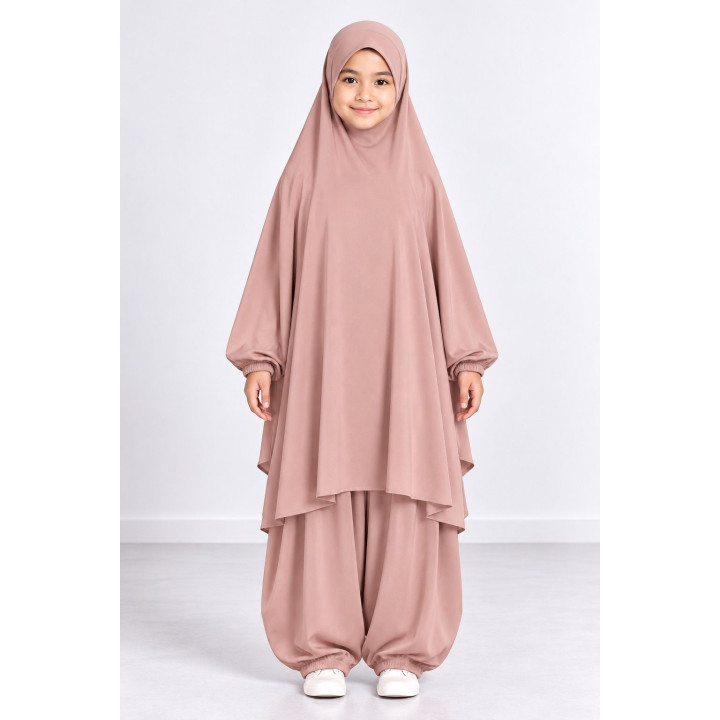 Jilbab enfant 2 pièces sarouel 9735-2 - rose clair
