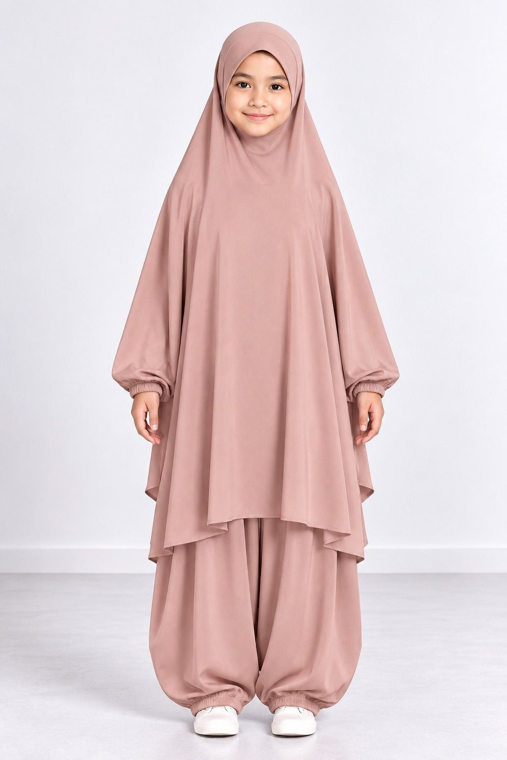 Jilbab enfant 2 pièces sarouel 9735-2 - rose clair