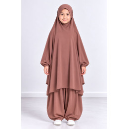 Jilbab enfant 2 pièces sarouel 9735-2 - vieux rose