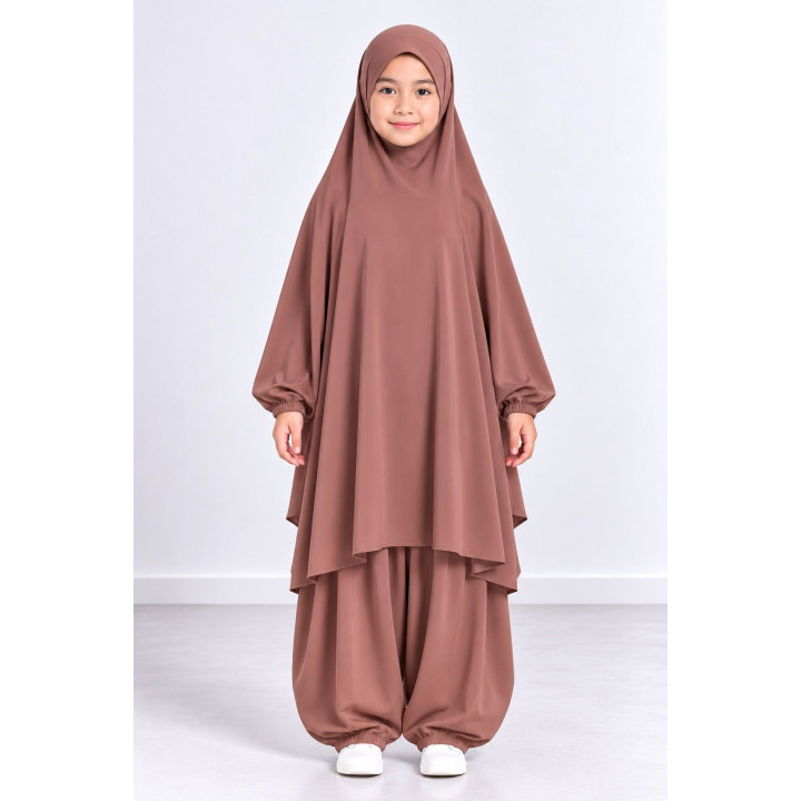 Jilbab enfant 2 pièces sarouel 9735-2 - vieux rose
