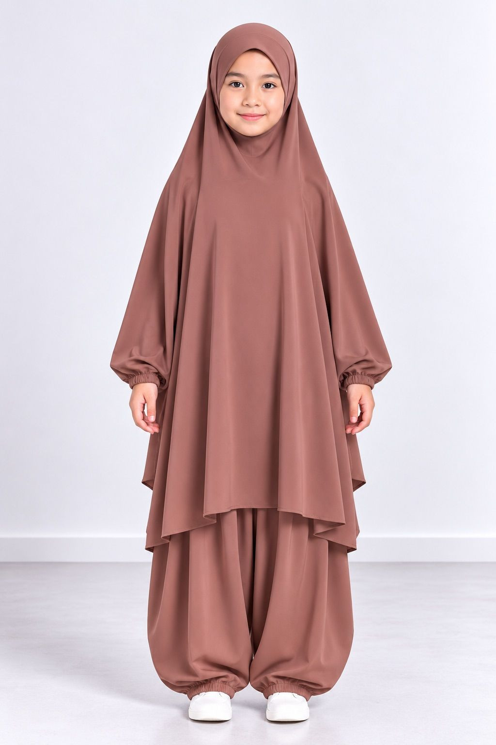 Jilbab enfant 2 pièces sarouel 9735-2 - vieux rose