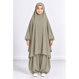 Jilbab enfant 2 pièces sarouel 9735-2 - kaki clair