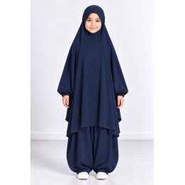 Jilbab enfant 2 pièces sarouel 9735-2 - bleu marine