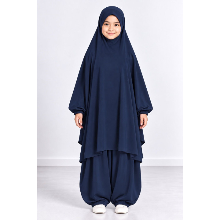 Jilbab enfant 2 pièces sarouel 9735-2 - bleu marine