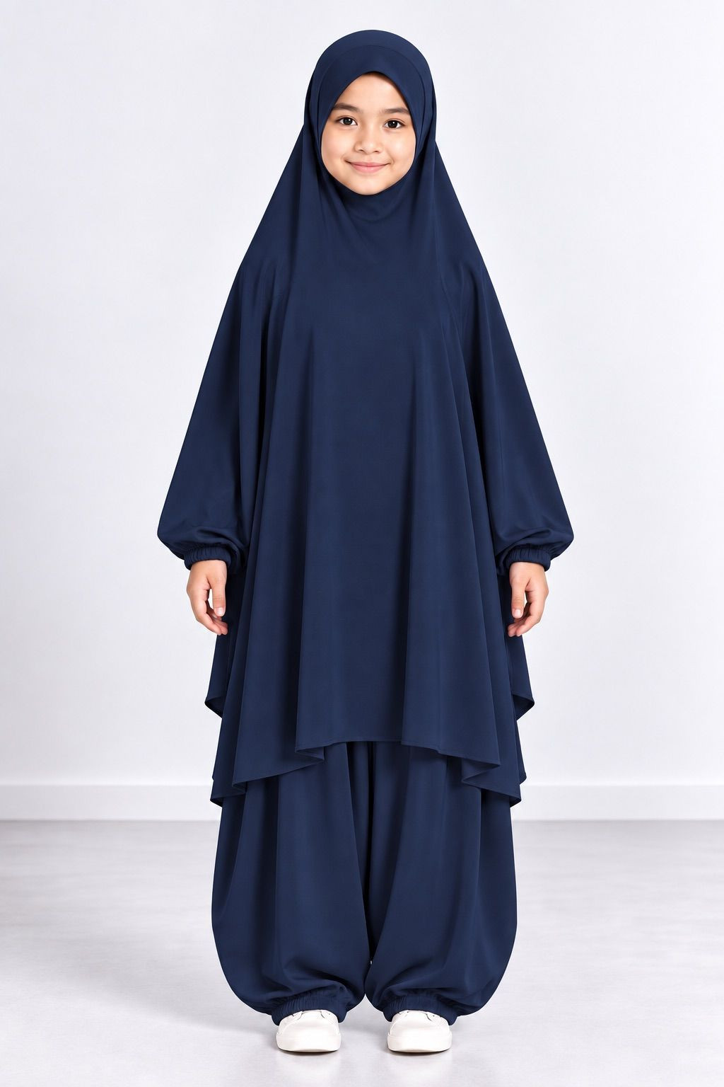 Jilbab enfant 2 pièces sarouel 9735-2 - bleu marine