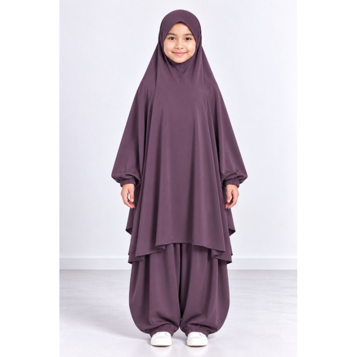 Jilbab enfant 2 pièces sarouel 9735-2 - violine