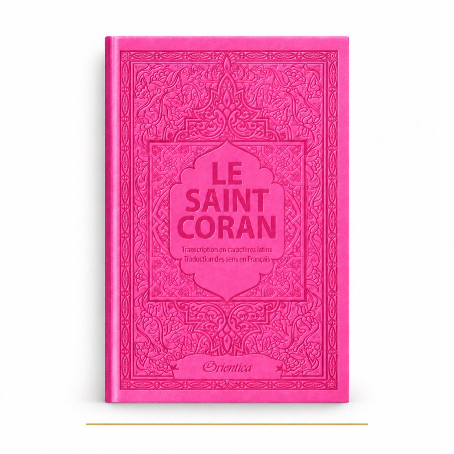 Coran Orientica rose fuchsia en arabe, français et phonétique, édition de luxe 14 × 20 cm