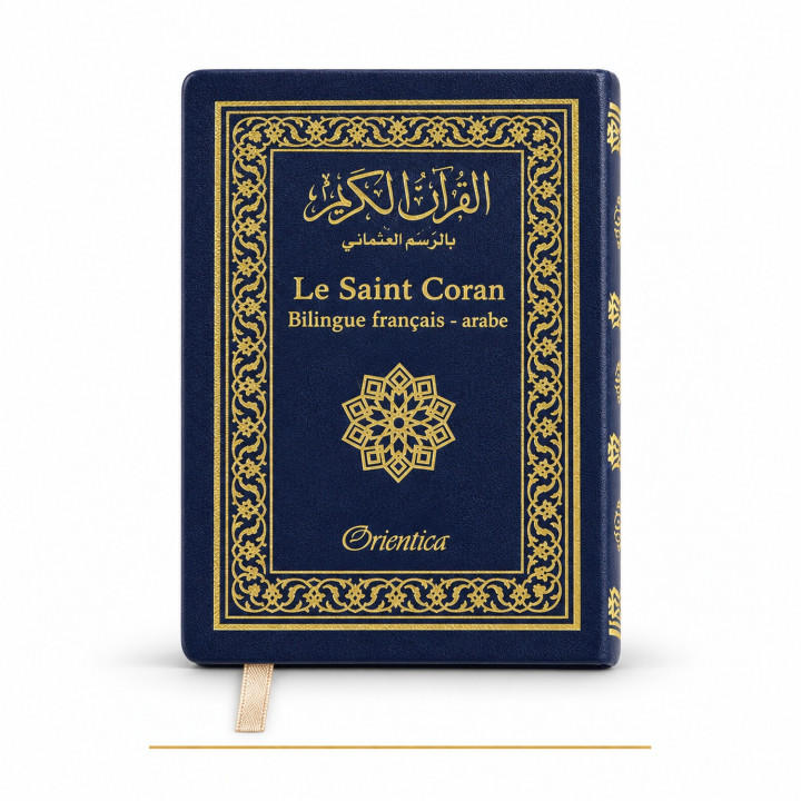 Coran de poche bleu marine Orientica bilingue arabe français, 10 × 14 cm