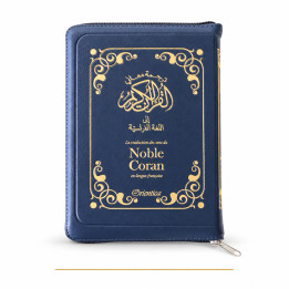 Traduction française du Noble Coran Orientica bleu marine avec fermeture zip, 12 × 17 cm