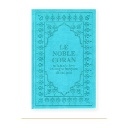 Couverture de Coran arabe français bleu, 15 × 22 cm