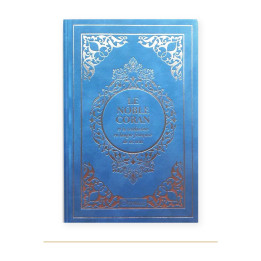Couverture de Coran arabe français en daim, Bleu turquoise doré
